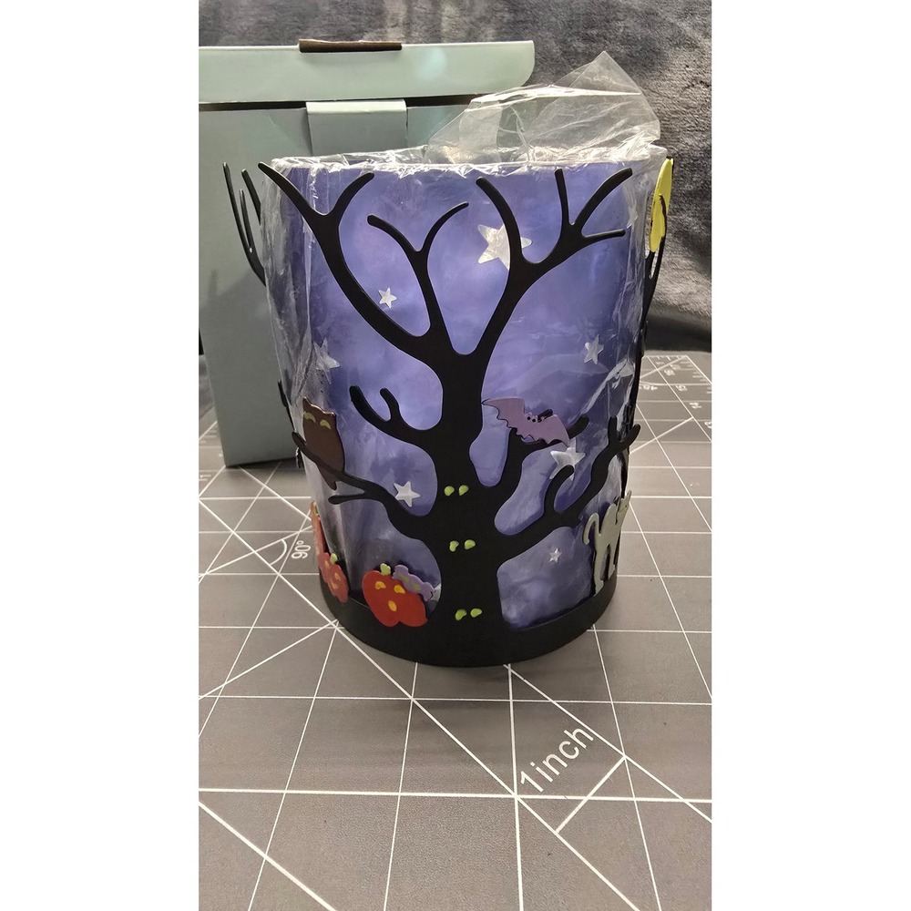PartyLite Spooky Time Tealight Pillar Candle Holder P9777 Halloween Tree Bat Cat